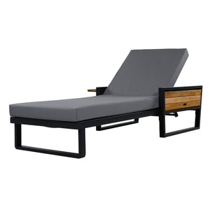 English Elm Black Iron Teak Outdoor Chaise Lounge with Water Resistant Cushion and Adjustable Recline N770P452186B_65429.00CUSHDGRY
