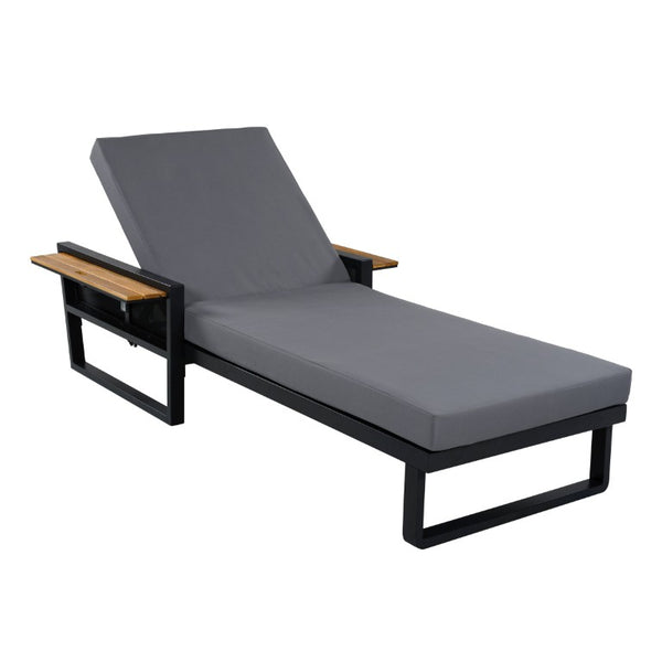 English Elm Black Iron Teak Outdoor Chaise Lounge with Water Resistant Cushion and Adjustable Recline N770P452186B_65429.00CUSHDGRY