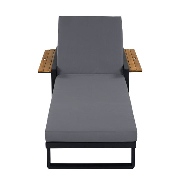 English Elm Black Iron Teak Outdoor Chaise Lounge with Water Resistant Cushion and Adjustable Recline N770P452186B_65429.00CUSHDGRY