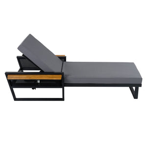 English Elm Black Iron Teak Outdoor Chaise Lounge with Water Resistant Cushion and Adjustable Recline N770P452186B_65429.00CUSHDGRY