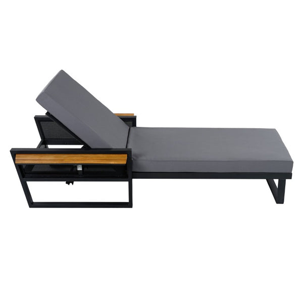 English Elm Black Iron Teak Outdoor Chaise Lounge with Water Resistant Cushion and Adjustable Recline N770P452186B_65429.00CUSHDGRY