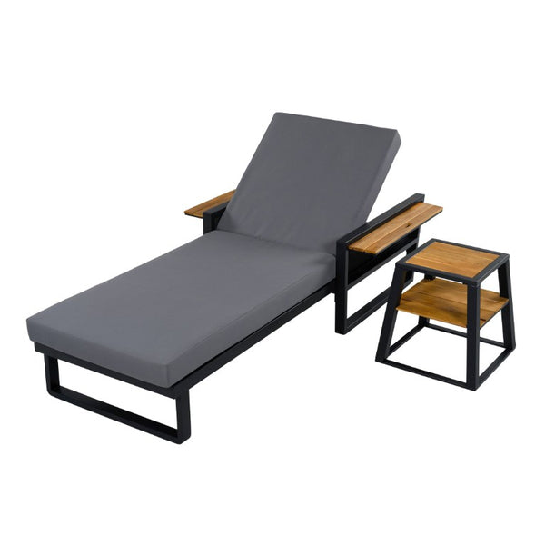 English Elm Black Iron Teak Outdoor Chaise Lounge with Water Resistant Cushion and Adjustable Recline N770P452186B_65429.00CUSHDGRY