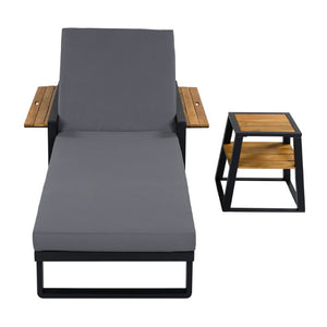 English Elm Black Iron Teak Outdoor Chaise Lounge with Water Resistant Cushion and Adjustable Recline N770P452186B_65429.00CUSHDGRY