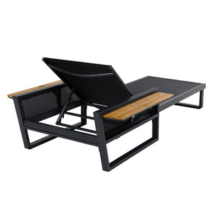 English Elm Black Iron Teak Outdoor Chaise Lounge with Water Resistant Cushion and Adjustable Recline N770P452186B_65429.00CUSHDGRY