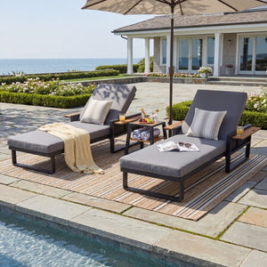 English Elm Black Iron Teak Outdoor Chaise Lounge with Water Resistant Cushion and Adjustable Recline N770P452186B_65429.00CUSHDGRY