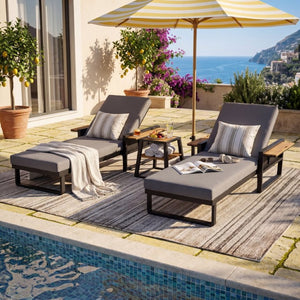 English Elm Black Iron Teak Outdoor Chaise Lounge with Water Resistant Cushion and Adjustable Recline N770P452186B_65429.00CUSHDGRY