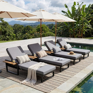 English Elm Black Iron Teak Outdoor Chaise Lounge with Water Resistant Cushion and Adjustable Recline N770P452186B_65429.00CUSHDGRY