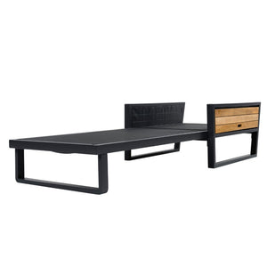 English Elm Black Iron Outdoor Chaise Lounge with Teak Acacia Arms and Padded Reclining Cushion N770P452186B_N770P285267B