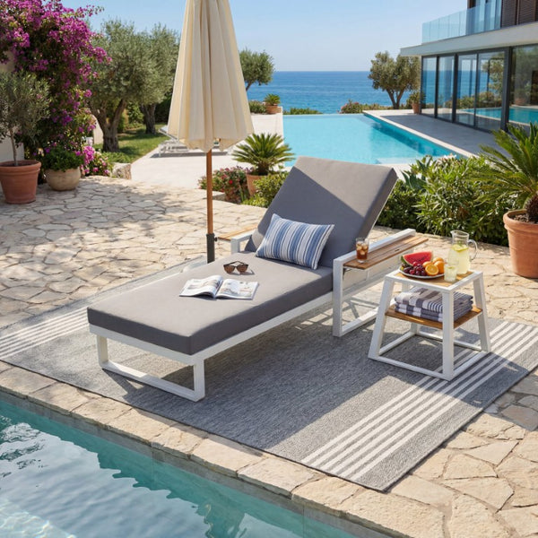 English Elm White Iron Teak Accent Outdoor Chaise Lounge with Cushion Poolside Patio Resort Style Dark Grey 2-Fold N770P452186W_65429.00CUSHDGRY