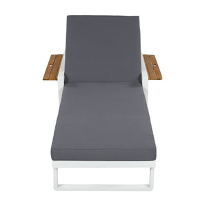 English Elm White Iron Teak Accent Outdoor Chaise Lounge with Cushion Poolside Patio Resort Style Dark Grey 2-Fold N770P452186W_65429.00CUSHDGRY