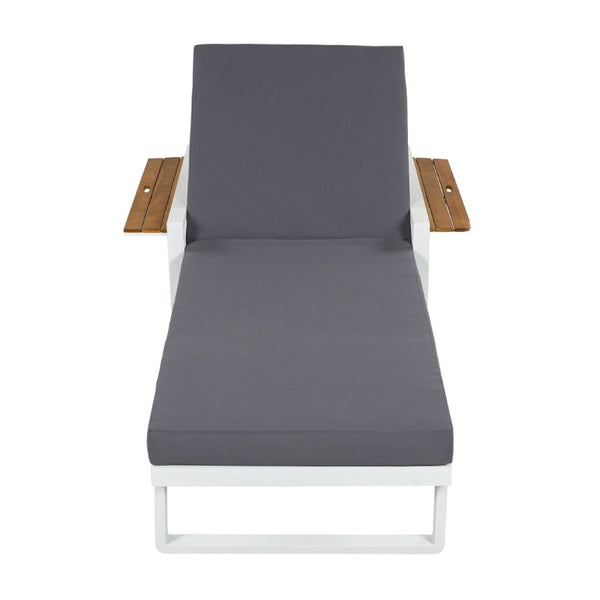 English Elm White Iron Teak Accent Outdoor Chaise Lounge with Cushion Poolside Patio Resort Style Dark Grey 2-Fold N770P452186W_65429.00CUSHDGRY