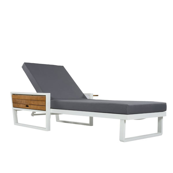 English Elm White Iron Teak Accent Outdoor Chaise Lounge with Cushion Poolside Patio Resort Style Dark Grey 2-Fold N770P452186W_65429.00CUSHDGRY
