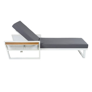 English Elm White Iron Teak Accent Outdoor Chaise Lounge with Cushion Poolside Patio Resort Style Dark Grey 2-Fold N770P452186W_65429.00CUSHDGRY
