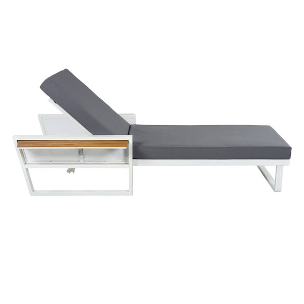 English Elm White Iron Teak Accent Outdoor Chaise Lounge with Cushion Poolside Patio Resort Style Dark Grey 2-Fold N770P452186W_65429.00CUSHDGRY