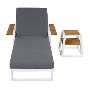 English Elm White Iron Teak Accent Outdoor Chaise Lounge with Cushion Poolside Patio Resort Style Dark Grey 2-Fold N770P452186W_65429.00CUSHDGRY