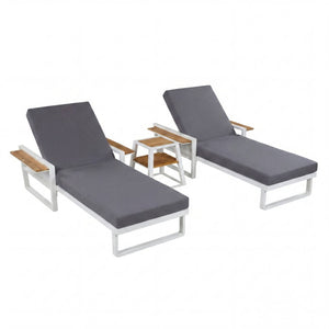 English Elm White Iron Teak Accent Outdoor Chaise Lounge with Cushion Poolside Patio Resort Style Dark Grey 2-Fold N770P452186W_65429.00CUSHDGRY