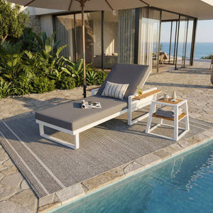 English Elm White Iron Teak Accent Outdoor Chaise Lounge with Cushion Poolside Patio Resort Style Dark Grey 2-Fold N770P452186W_65429.00CUSHDGRY