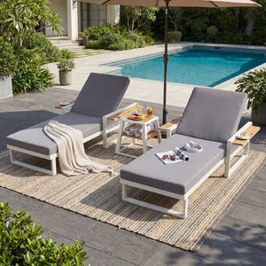 English Elm White Iron Teak Accent Outdoor Chaise Lounge with Cushion Poolside Patio Resort Style Dark Grey 2-Fold N770P452186W_65429.00CUSHDGRY