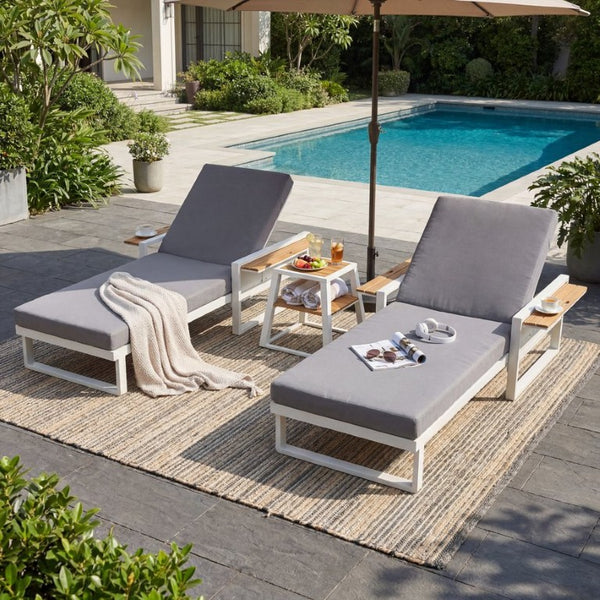 English Elm White Iron Teak Accent Outdoor Chaise Lounge with Cushion Poolside Patio Resort Style Dark Grey 2-Fold N770P452186W_65429.00CUSHDGRY