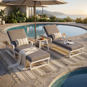 English Elm White Iron Teak Accent Outdoor Chaise Lounge with Cushion Poolside Patio Resort Style Dark Grey 2-Fold N770P452186W_65429.00CUSHDGRY