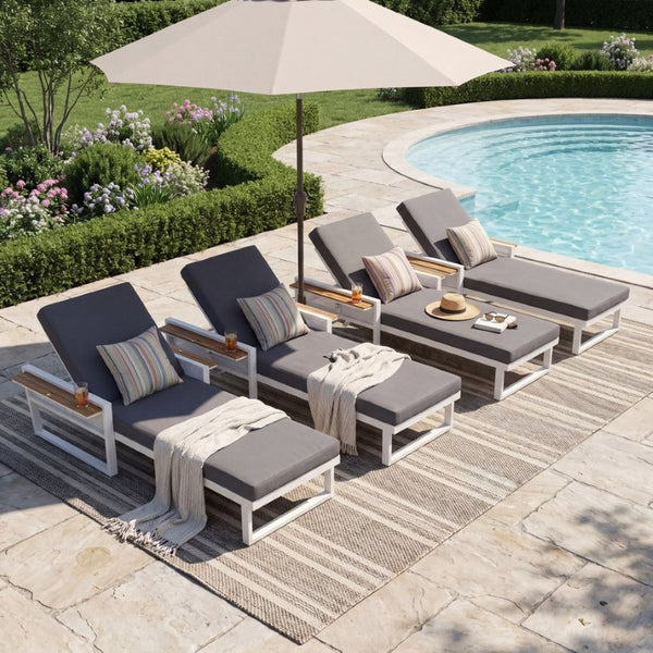 English Elm White Iron Teak Accent Outdoor Chaise Lounge with Cushion Poolside Patio Resort Style Dark Grey 2-Fold N770P452186W_65429.00CUSHDGRY