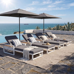 English Elm White Iron Teak Accent Outdoor Chaise Lounge with Cushion Poolside Patio Resort Style Dark Grey 2-Fold N770P452186W_65429.00CUSHDGRY