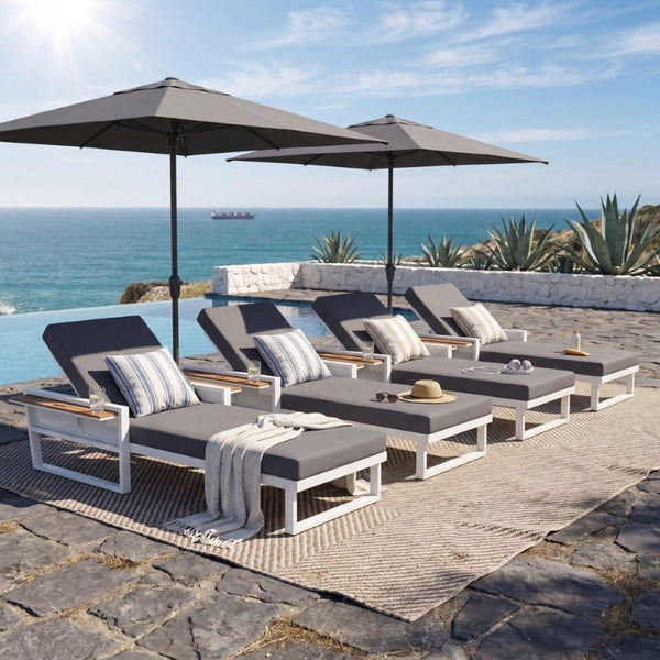 English Elm White Iron Teak Accent Outdoor Chaise Lounge with Cushion Poolside Patio Resort Style Dark Grey 2-Fold N770P452186W_65429.00CUSHDGRY