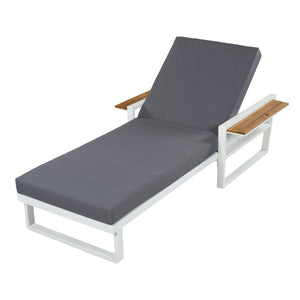 English Elm White Iron Teak Accent Outdoor Chaise Lounge with Cushion Poolside Patio Resort Style Dark Grey 2-Fold N770P452186W_65429.00CUSHDGRY