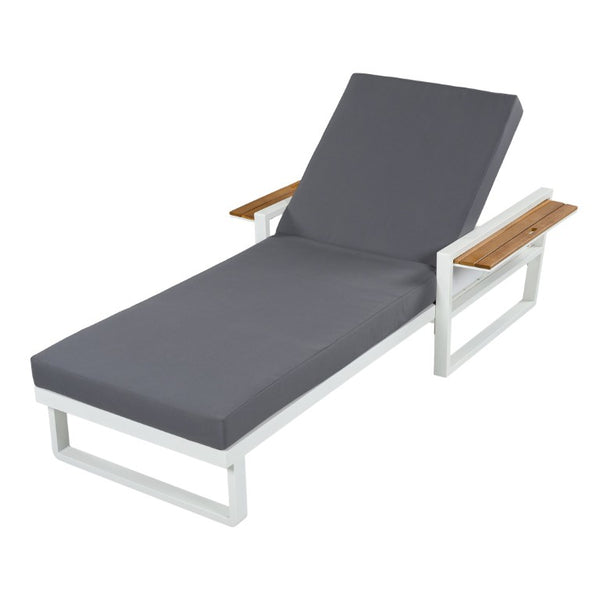 English Elm White Iron Teak Accent Outdoor Chaise Lounge with Cushion Poolside Patio Resort Style Dark Grey 2-Fold N770P452186W_65429.00CUSHDGRY