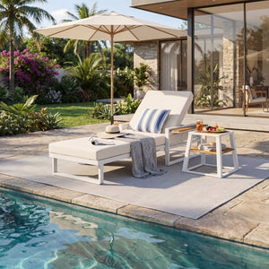 English Elm White Iron Teak Accent Outdoor Chaise Lounge with Cushion Poolside Patio Resort Style Cream 2-Fold N770P452186W_65429.00CUSH