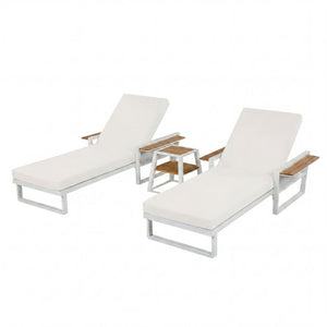 English Elm White Iron Teak Accent Outdoor Chaise Lounge with Cushion Poolside Patio Resort Style Cream 2-Fold N770P452186W_65429.00CUSH