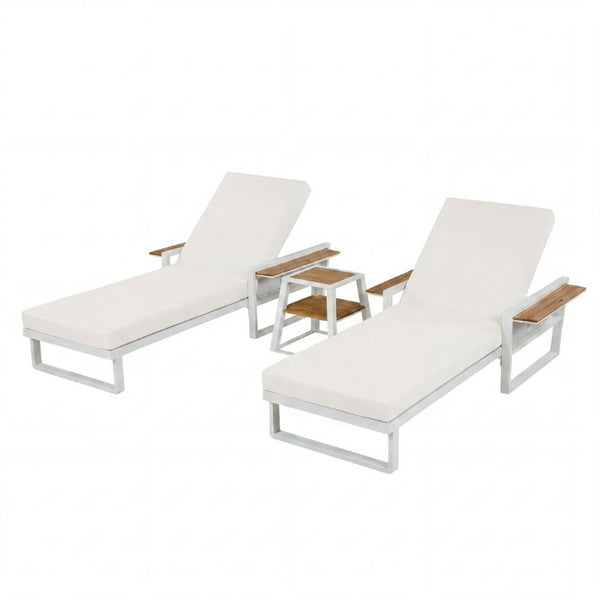 English Elm White Iron Teak Accent Outdoor Chaise Lounge with Cushion Poolside Patio Resort Style Cream 2-Fold N770P452186W_65429.00CUSH