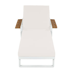 English Elm White Iron Teak Accent Outdoor Chaise Lounge with Cushion Poolside Patio Resort Style Cream 2-Fold N770P452186W_65429.00CUSH