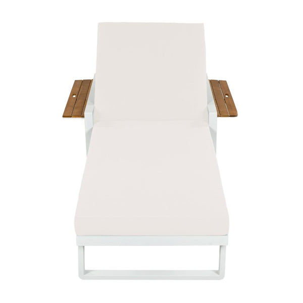 English Elm White Iron Teak Accent Outdoor Chaise Lounge with Cushion Poolside Patio Resort Style Cream 2-Fold N770P452186W_65429.00CUSH