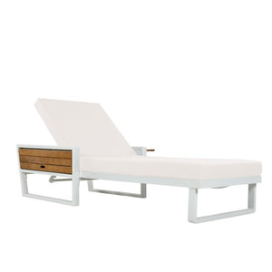 English Elm White Iron Teak Accent Outdoor Chaise Lounge with Cushion Poolside Patio Resort Style Cream 2-Fold N770P452186W_65429.00CUSH