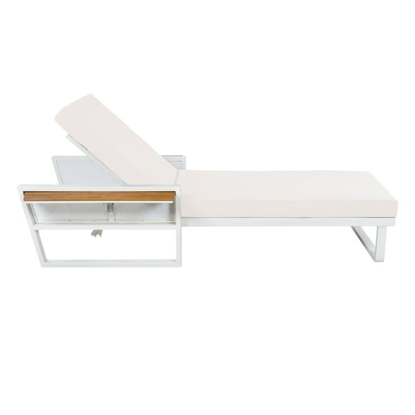 English Elm White Iron Teak Accent Outdoor Chaise Lounge with Cushion Poolside Patio Resort Style Cream 2-Fold N770P452186W_65429.00CUSH