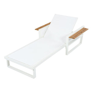 English Elm White Iron Teak Accent Outdoor Chaise Lounge with Cushion Poolside Patio Resort Style Cream 2-Fold N770P452186W_65429.00CUSH