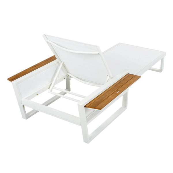 English Elm White Iron Teak Accent Outdoor Chaise Lounge with Cushion Poolside Patio Resort Style Cream 2-Fold N770P452186W_65429.00CUSH