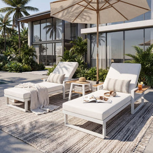 English Elm White Iron Teak Accent Outdoor Chaise Lounge with Cushion Poolside Patio Resort Style Cream 2-Fold N770P452186W_65429.00CUSH