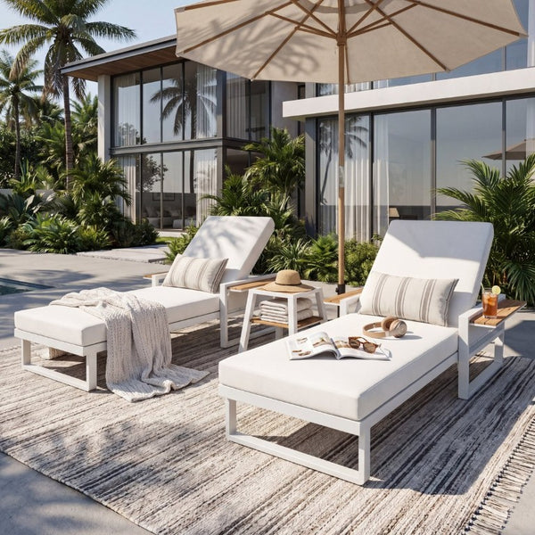 English Elm White Iron Teak Accent Outdoor Chaise Lounge with Cushion Poolside Patio Resort Style Cream 2-Fold N770P452186W_65429.00CUSH