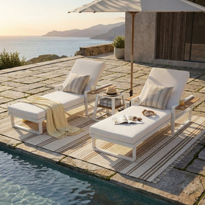 English Elm White Iron Teak Accent Outdoor Chaise Lounge with Cushion Poolside Patio Resort Style Cream 2-Fold N770P452186W_65429.00CUSH
