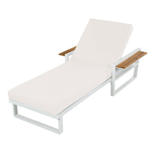 English Elm White Iron Teak Accent Outdoor Chaise Lounge with Cushion Poolside Patio Resort Style Cream 2-Fold N770P452186W_65429.00CUSH