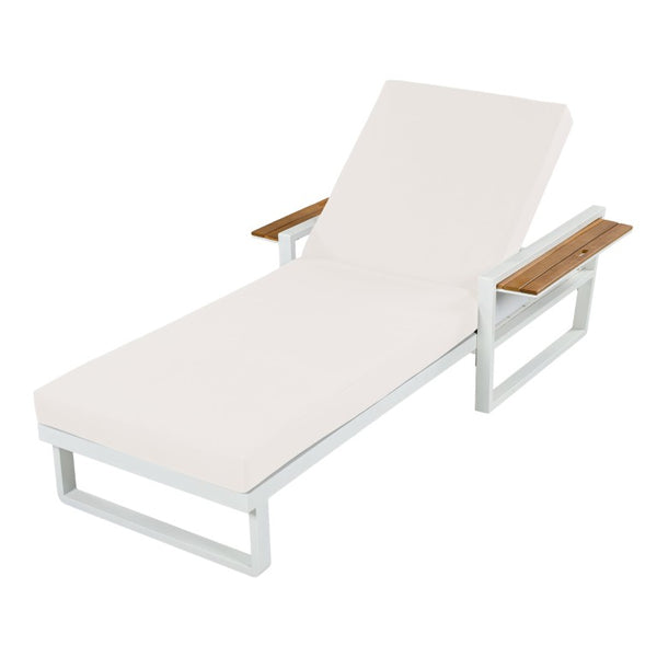 English Elm White Iron Teak Accent Outdoor Chaise Lounge with Cushion Poolside Patio Resort Style Cream 2-Fold N770P452186W_65429.00CUSH