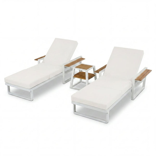 English Elm White Iron Teak Accent Outdoor Chaise Lounge with Cushion Poolside Patio Resort Style Cream 3-Fold N770P452186W_N770P208317C