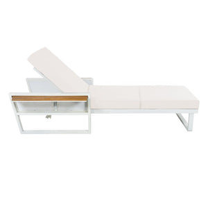 English Elm White Iron Teak Accent Outdoor Chaise Lounge with Cushion Poolside Patio Resort Style Cream 3-Fold N770P452186W_N770P208317C