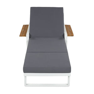 English Elm White Iron Teak Accent Outdoor Chaise Lounge with Cushion Poolside Patio Resort Style Dark Grey 3-Fold N770P452186W_N770P208326G