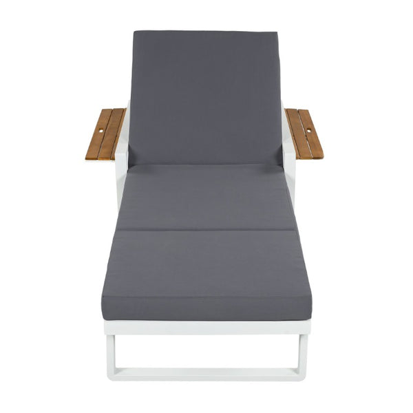 English Elm White Iron Teak Accent Outdoor Chaise Lounge with Cushion Poolside Patio Resort Style Dark Grey 3-Fold N770P452186W_N770P208326G