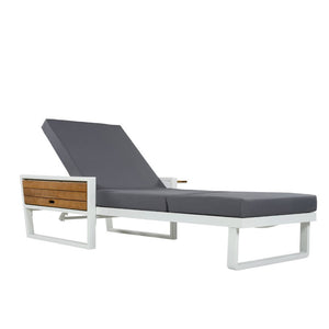 English Elm White Iron Teak Accent Outdoor Chaise Lounge with Cushion Poolside Patio Resort Style Dark Grey 3-Fold N770P452186W_N770P208326G