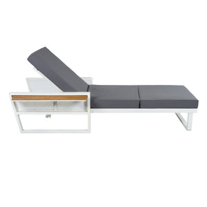 English Elm White Iron Teak Accent Outdoor Chaise Lounge with Cushion Poolside Patio Resort Style Dark Grey 3-Fold N770P452186W_N770P208326G