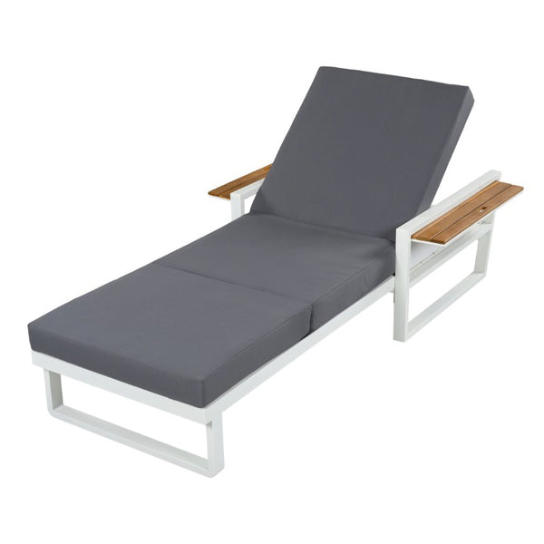 English Elm White Iron Teak Accent Outdoor Chaise Lounge with Cushion Poolside Patio Resort Style Dark Grey 3-Fold N770P452186W_N770P208326G